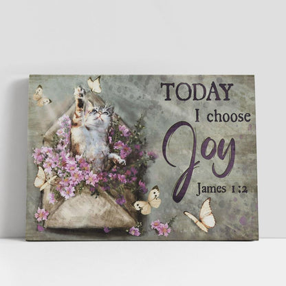 Today I Choose Joy Flower Blue Butterfly Large Canvas, Christian Gifts Canvas Prints, Religious Canvas Art