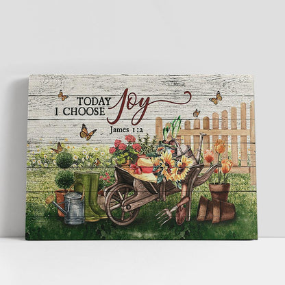 Today I Choose Joy Flower Picket Fence Butterfly Canvas Art, Christian Gifts Wall Art Decor, Bible Verse Canvas