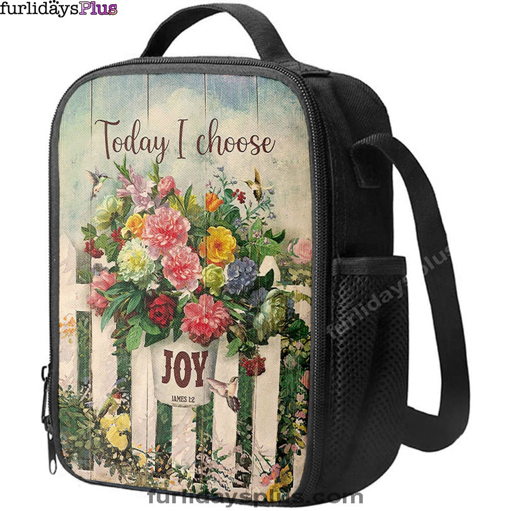 Today I Choose Joy Flower Pot Hummingbird Lunch Bag, Inspirational Lunch Bag, Christian Lunch Bag