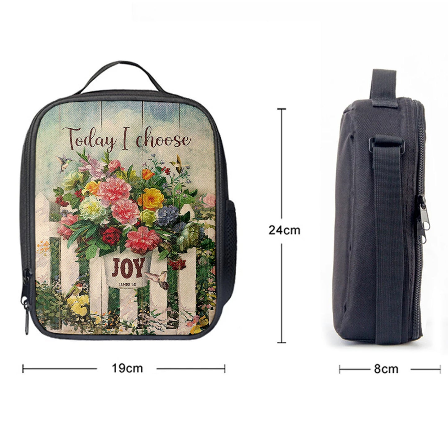 Today I Choose Joy Flower Pot Hummingbird Lunch Bag, Inspirational Lunch Bag, Christian Lunch Bag
