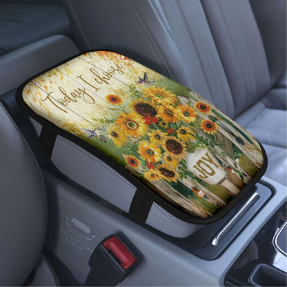 Today I Choose Joy Hummingbird Sunflower Car Armrest Seat Cover, Bible Verse Car Center Console Cover, Scripture Car Accessory