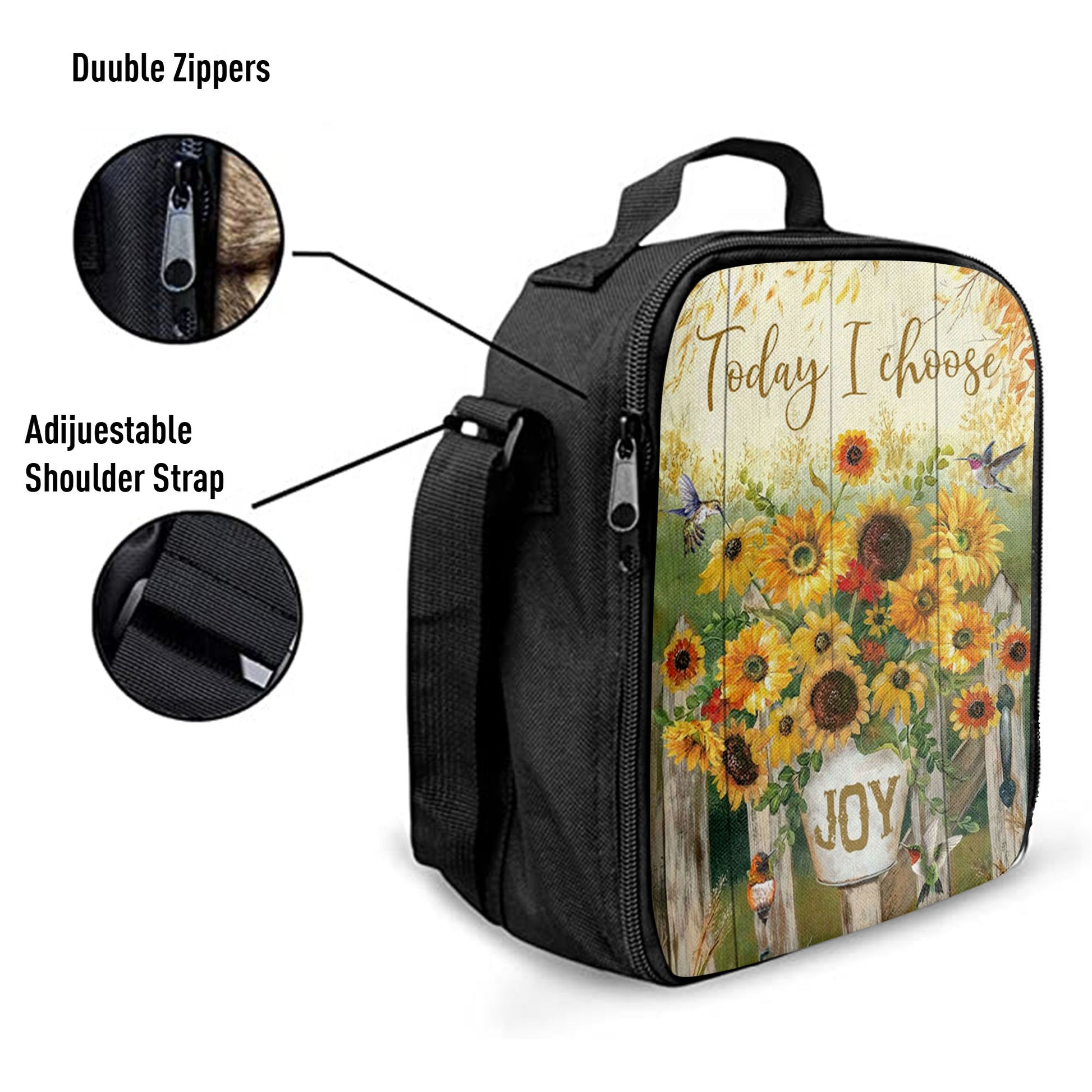 Today I Choose Joy Hummingbird Sunflower Lunchbag Lunch Bag, Bible Verse Lunchbag, Scripture Lunchbag
