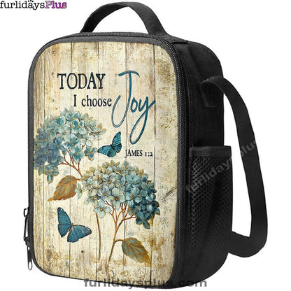 Today I Choose Joy Hydrangea Blue Butterfly Lunch Bag, Inspirational Lunch Bag, Christian Lunch Bag