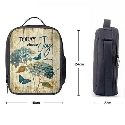 Today I Choose Joy Hydrangea Blue Butterfly Lunch Bag, Inspirational Lunch Bag, Christian Lunch Bag