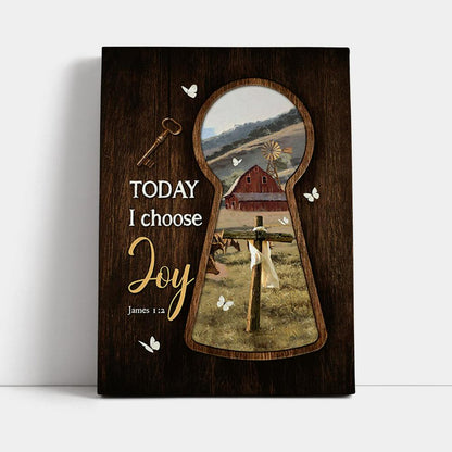 Today I Choose Joy Key Cross Symbol Green Meadow Land Canvas Wall Art - Christian Canvas Prints - Bible Verse Canvas Art