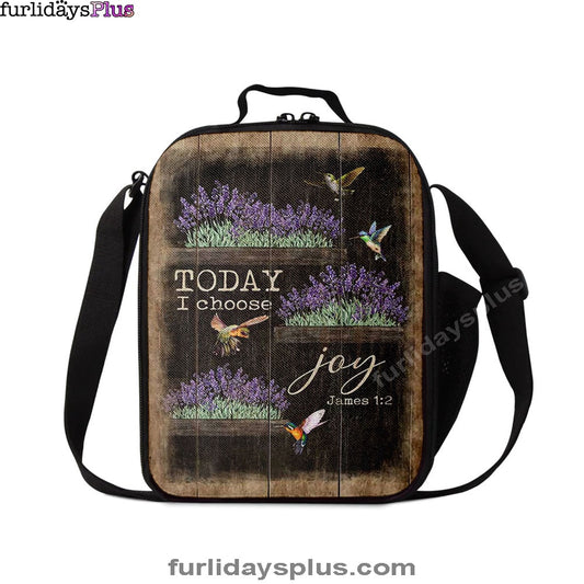 Today I Choose Joy Lavender Flower Hummingbird Lunch Bag, Inspirational Lunch Bag, Christian Lunch Bag