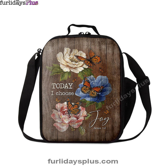 Today I Choose Joy Monarch Butterfly Camellia Lunchbag, Christian Lunch Bag