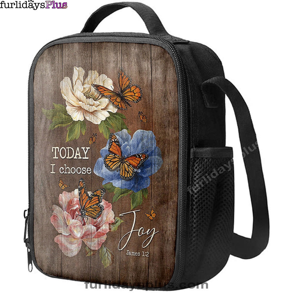 Today I Choose Joy Monarch Butterfly Camellia Lunchbag, Christian Lunch Bag