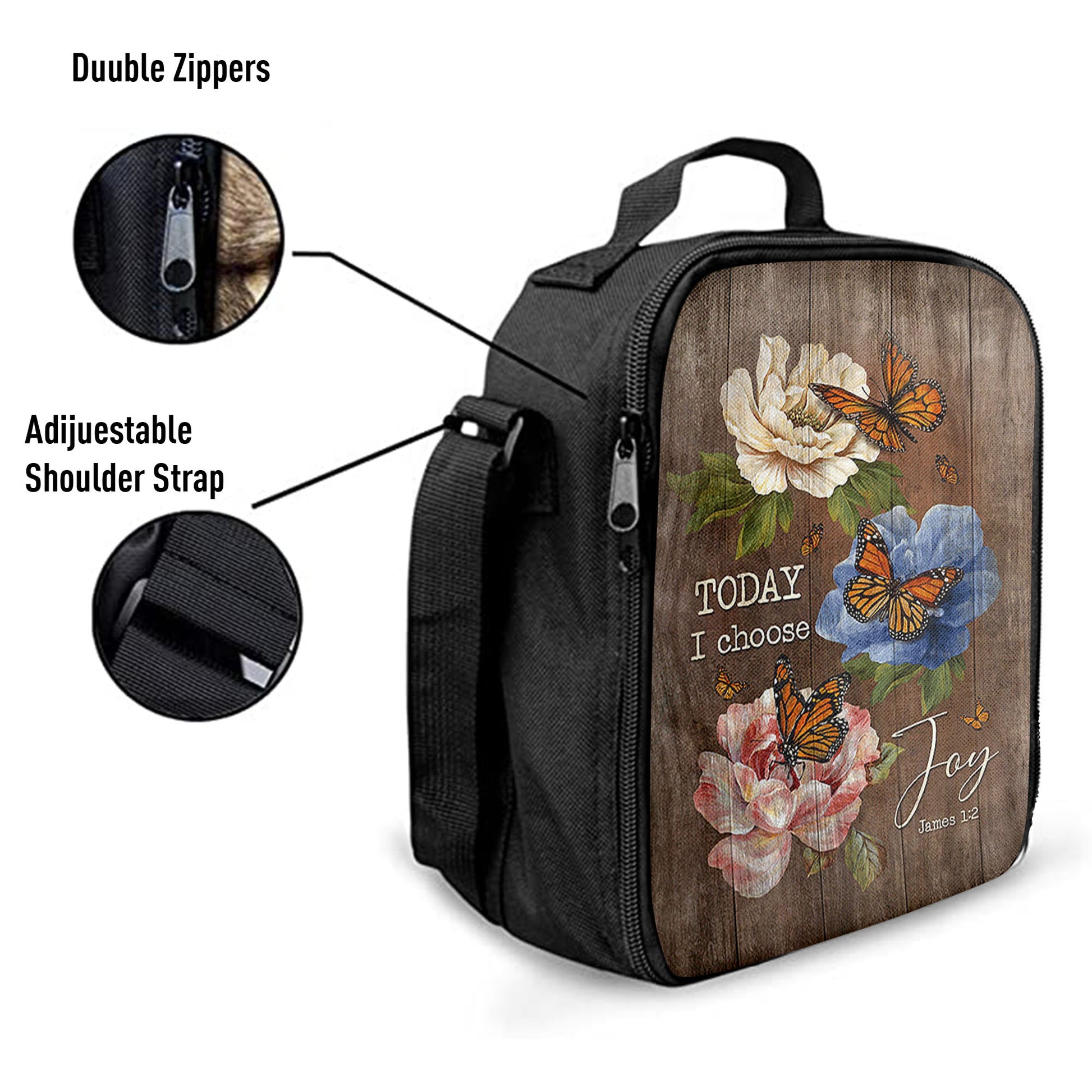 Today I Choose Joy Monarch Butterfly Camellia Lunchbag, Christian Lunch Bag