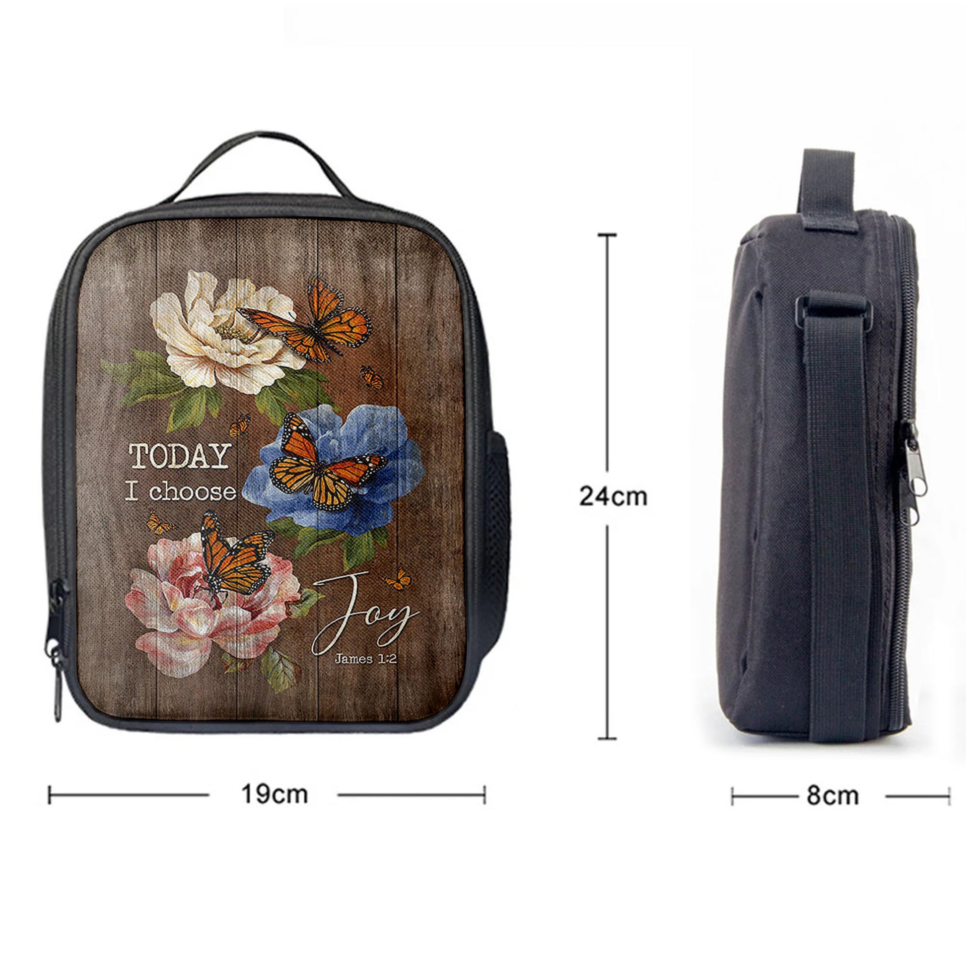 Today I Choose Joy Monarch Butterfly Camellia Lunchbag, Christian Lunch Bag