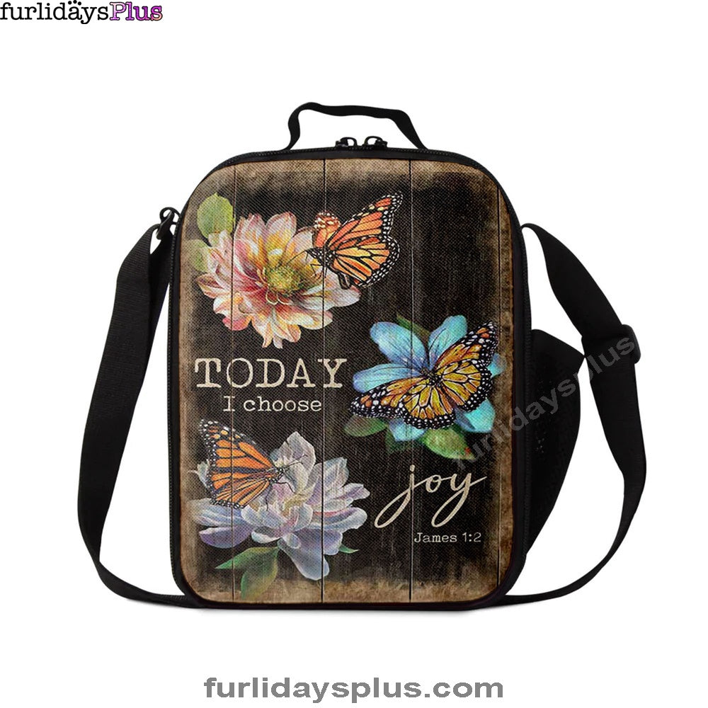 Today I Choose Joy Orange Butterfly Lunch Bag, Inspirational Lunch Bag, Christian Lunch Bag