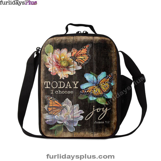Today I Choose Joy Orange Butterfly Lunch Bag, Inspirational Lunch Bag, Christian Lunch Bag