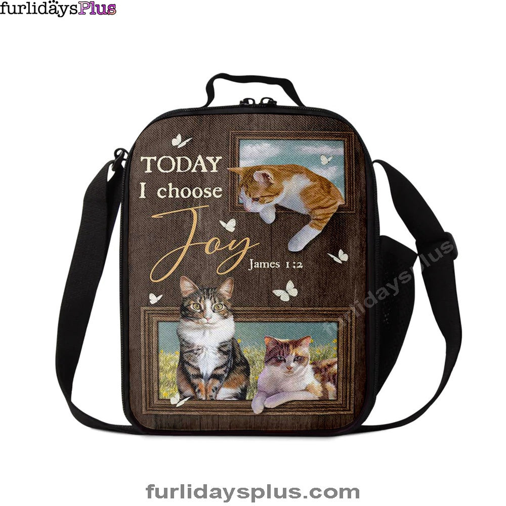 Today I Choose Joy Pretty Cat Yellow Daisy Field Lunch Bag, Inspirational Lunch Bag, Christian Lunch Bag