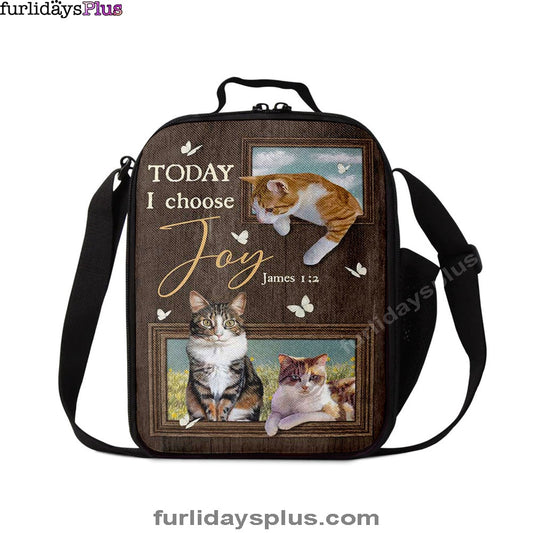 Today I Choose Joy Pretty Cat Yellow Daisy Field Lunch Bag, Inspirational Lunch Bag, Christian Lunch Bag