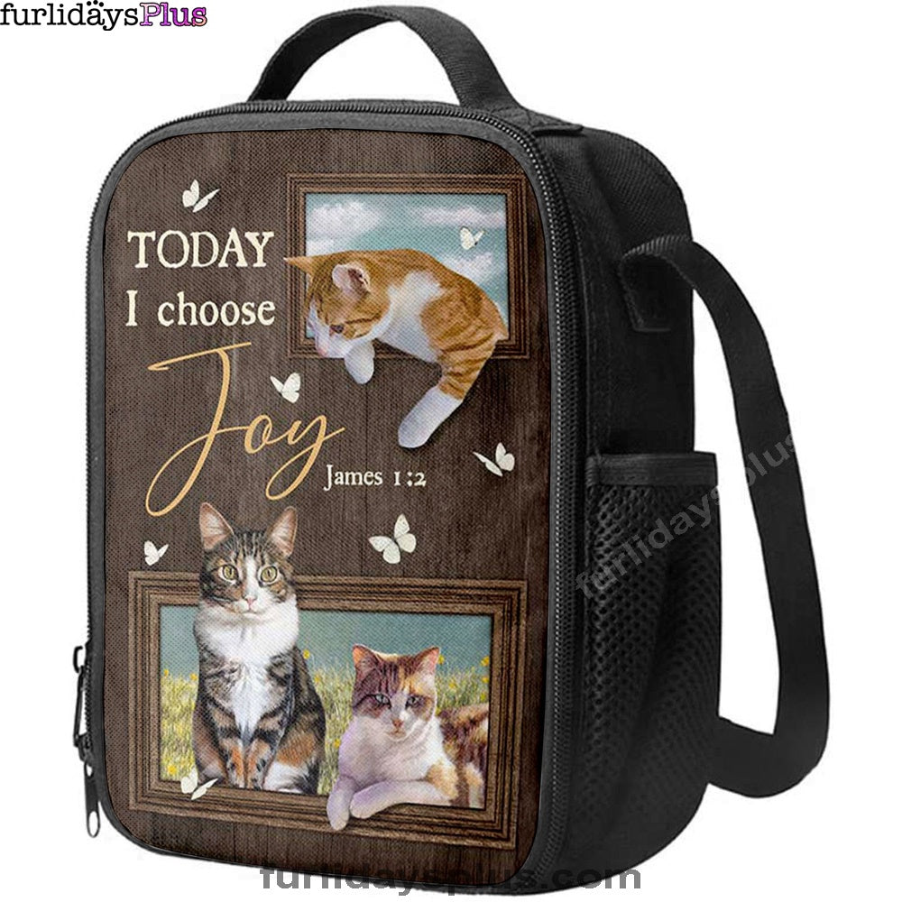 Today I Choose Joy Pretty Cat Yellow Daisy Field Lunch Bag, Inspirational Lunch Bag, Christian Lunch Bag