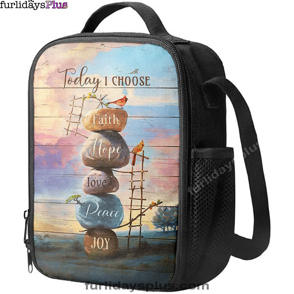 Today I Choose Joy Rock Red Cardinal Lunch Bag, Inspirational Lunch Bag, Christian Lunch Bag
