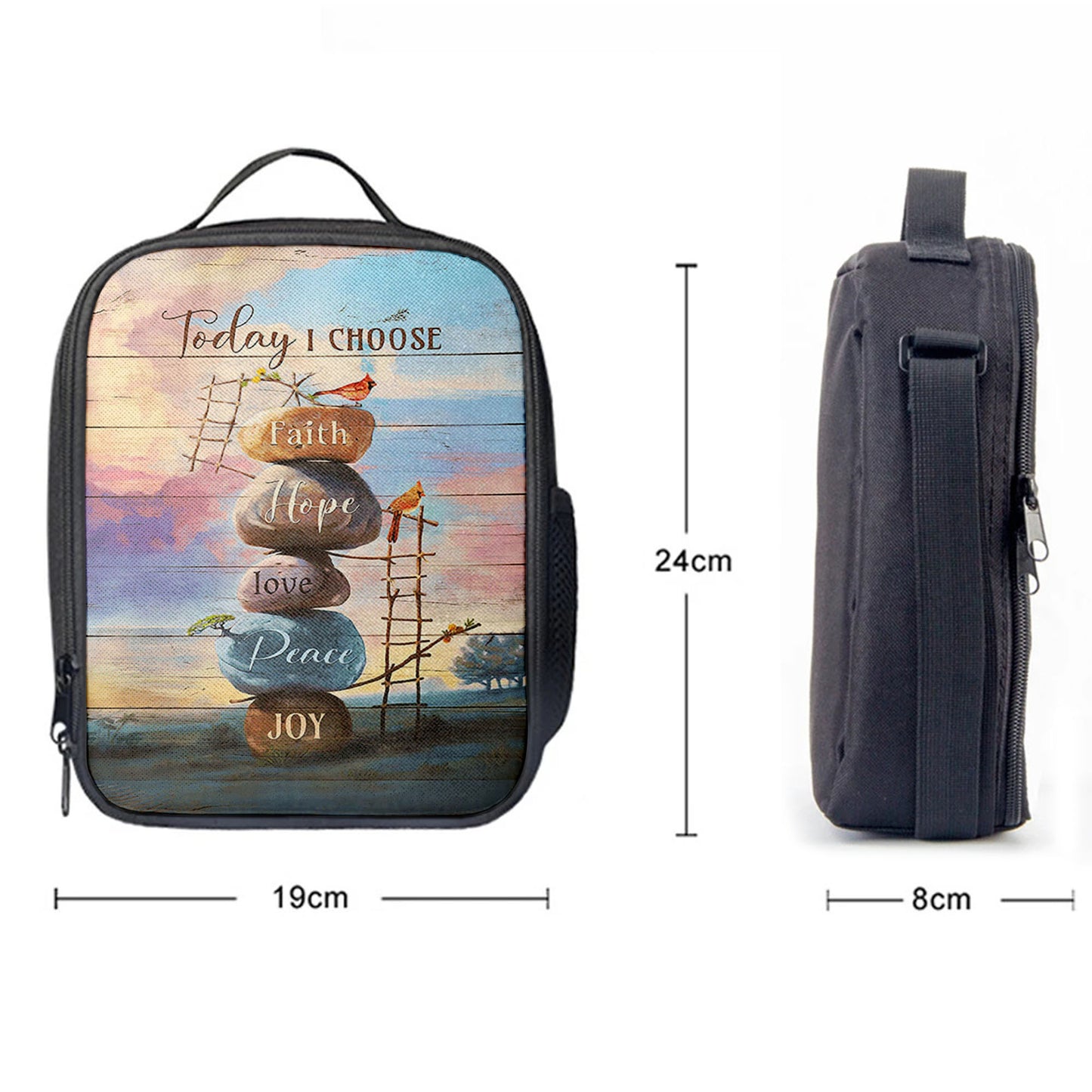 Today I Choose Joy Rock Red Cardinal Lunch Bag, Inspirational Lunch Bag, Christian Lunch Bag