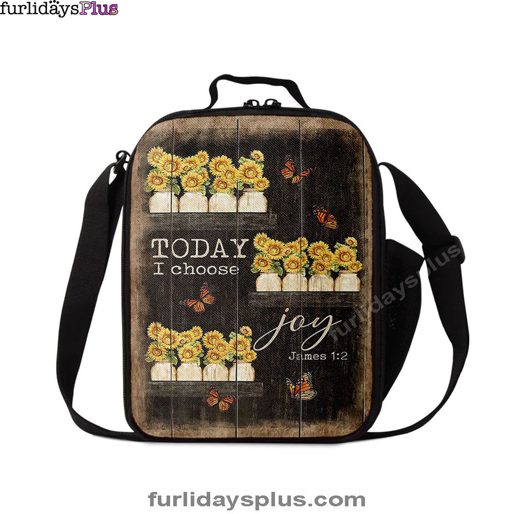 Today I Choose Joy Sunflower Orange Butterfly Lunchbag Lunch Bag, Bible Verse Lunch Bag, Inspirational Art, Christian Lunchbag