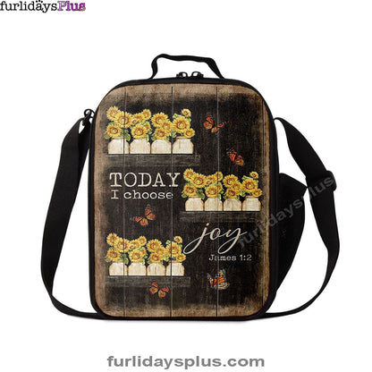Today I Choose Joy Sunflower Orange Butterfly Lunchbag Lunch Bag, Bible Verse Lunch Bag, Inspirational Art, Christian Lunchbag