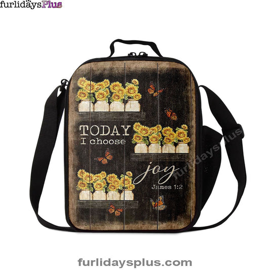 Today I Choose Joy Sunflower Orange Butterfly Lunchbag Lunch Bag, Bible Verse Lunch Bag, Inspirational Art, Christian Lunchbag
