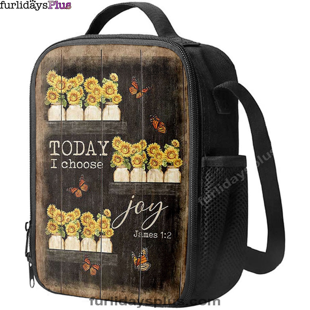 Today I Choose Joy Sunflower Orange Butterfly Lunchbag Lunch Bag, Bible Verse Lunch Bag, Inspirational Art, Christian Lunchbag