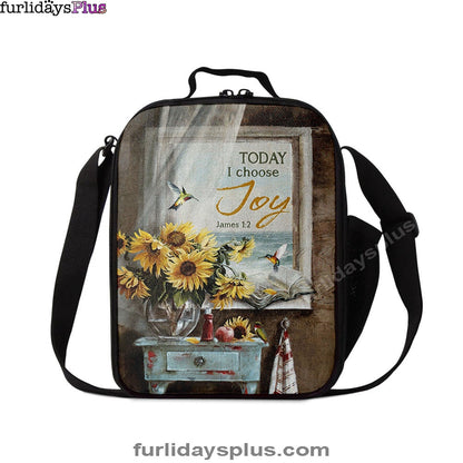 Today I Choose Joy Sunflower Vase Hummingbird Lunchbag Lunch Bag, Christian Lunchbag, Bible Verse Lunch Bag