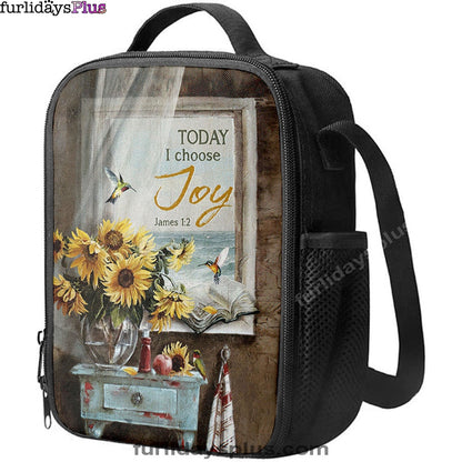 Today I Choose Joy Sunflower Vase Hummingbird Lunchbag Lunch Bag, Christian Lunchbag, Bible Verse Lunch Bag