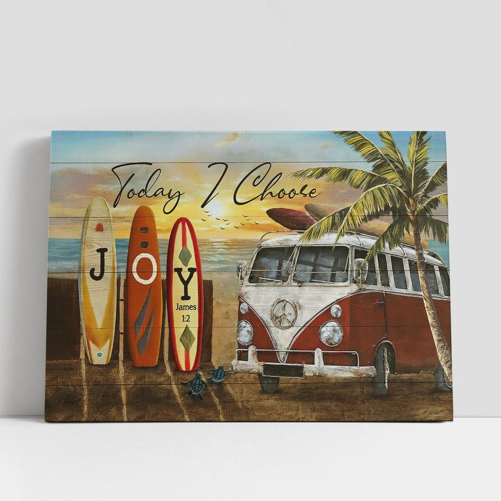 Today I Choose Joy Vintage Bus Canvas Art, Bible Verse Wall Art, Wall Decor Christian Gifts