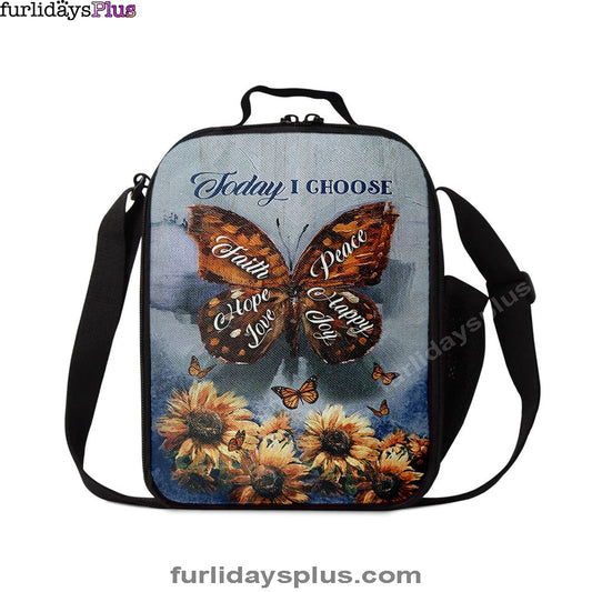Today I Choose Peace Brown Butterfly Sunflower Lunch Bag, Inspirational Lunch Bag, Christian Lunch Bag