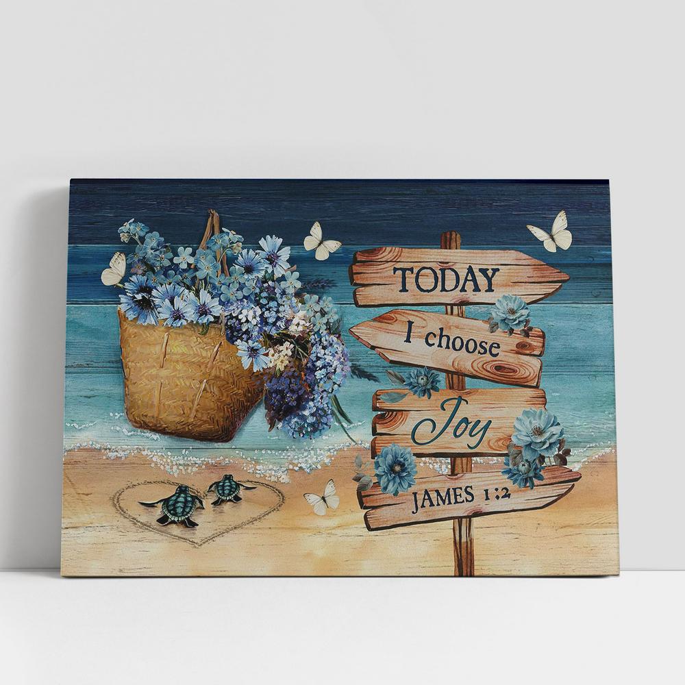 Today I Choose You Blue Flowers, Sea Turtles Beach Wall Art Canvas, Christian Gifts Wall Art, Religious Art