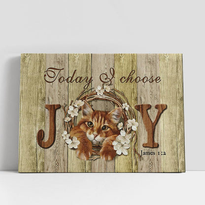 Today I choose joy Maine Coon cat cherry blossom Canvas Wall Art, Bible Verse Canvas, Religious Prints