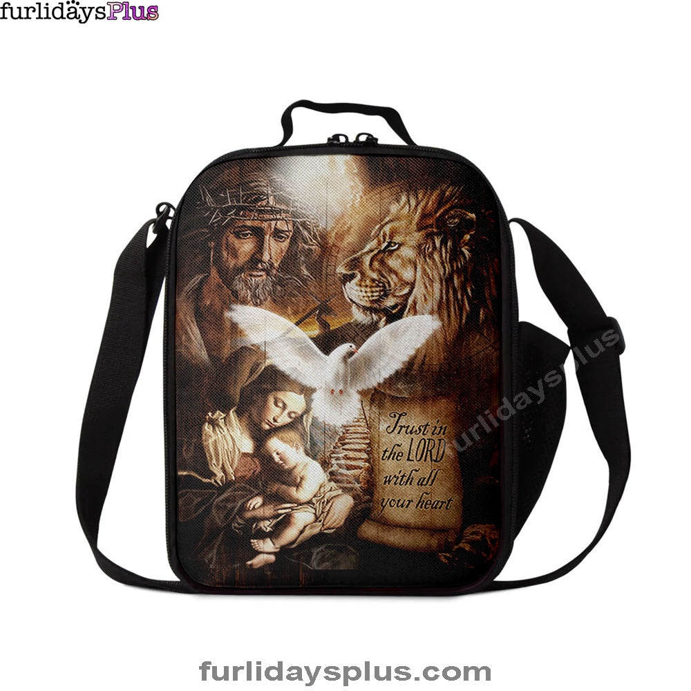 Trust In The Lord Lunchbag, The Life Of Jesus Lion Dove Lunchbag Lunch Bag, Bible Verse Lunch Bag, Inspirational Art, Christian Lunchbag