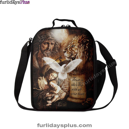 Trust In The Lord Lunchbag, The Life Of Jesus Lion Dove Lunchbag Lunch Bag, Bible Verse Lunch Bag, Inspirational Art, Christian Lunchbag