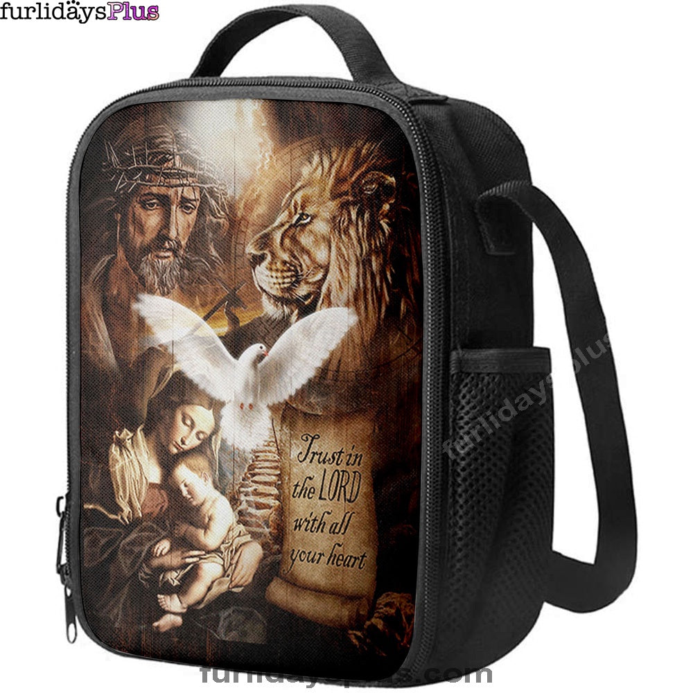 Trust In The Lord Lunchbag, The Life Of Jesus Lion Dove Lunchbag Lunch Bag, Bible Verse Lunch Bag, Inspirational Art, Christian Lunchbag