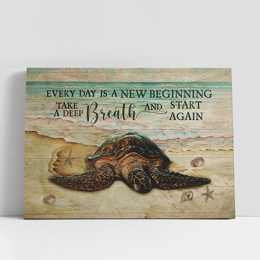 Turtle Beach Every Day Is A New Beginning Canvas Art, Bible Verse Wall Art, Wall Decor Christian Gifts