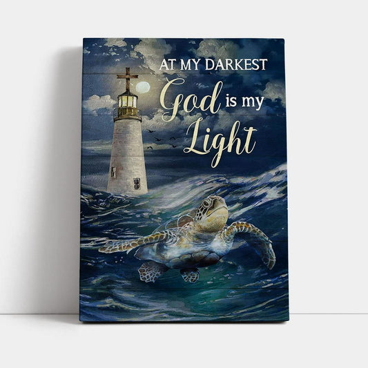 Turtle Blue Ocean Lighthouse God Is My Light Canvas Art - Christian Art - Bible Verse Wall Art - Religious Home Decor