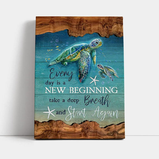 Turtle Under The Ocean Everyday Is A New Beginning Canvas Art - Christian Art - Bible Verse Wall Art - Religious Home Decor