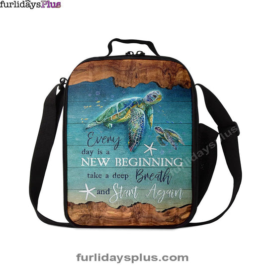 Turtle Under The Ocean Everyday Is A New Beginning Lunch Bag, Christian Art, Bible Verse Lunch Bag