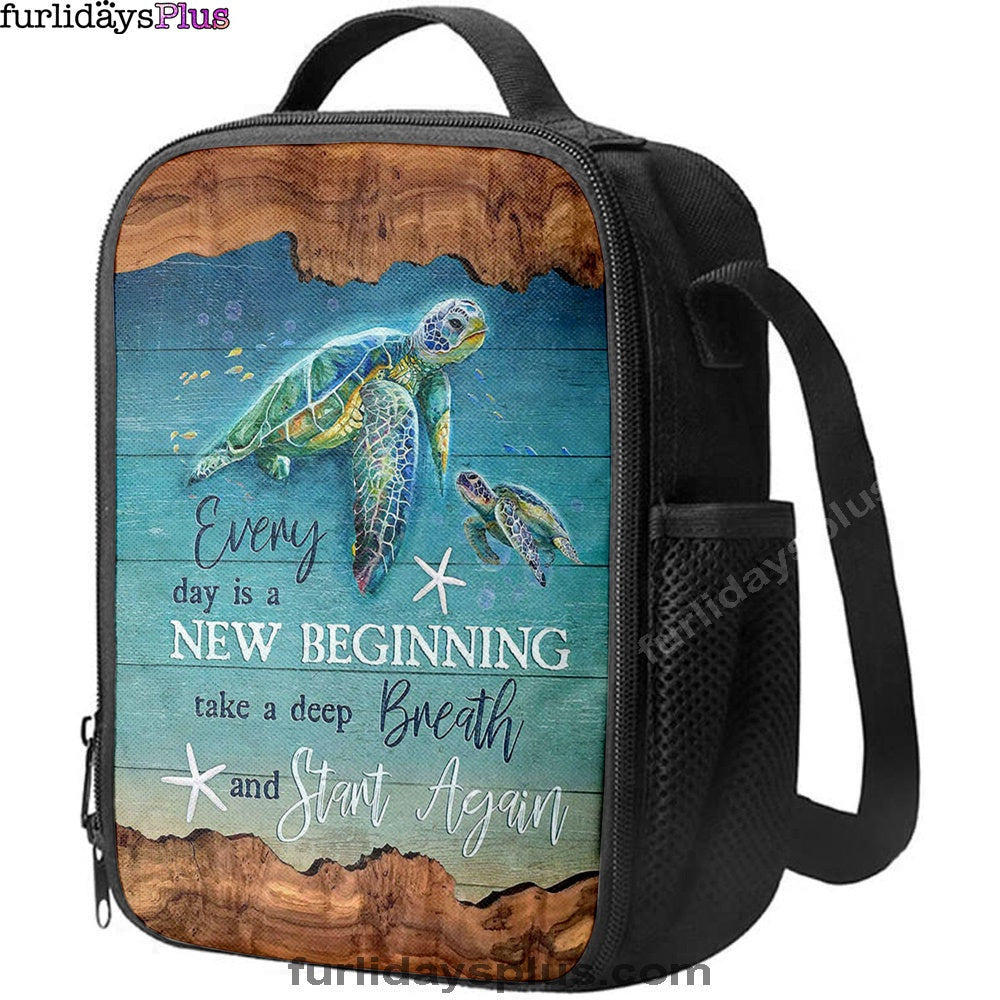 Turtle Under The Ocean Everyday Is A New Beginning Lunch Bag, Christian Art, Bible Verse Lunch Bag