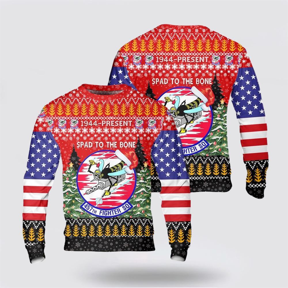 US Air Force 457th Fighter Squadron Christmas Sweater 3D, Sweater For Military Personnel