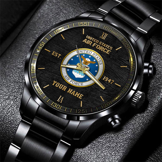 US Air Force Black Fashion Watch Personalized Your Name, US Military Watch, Air Force Watch, Watches For Soldiers