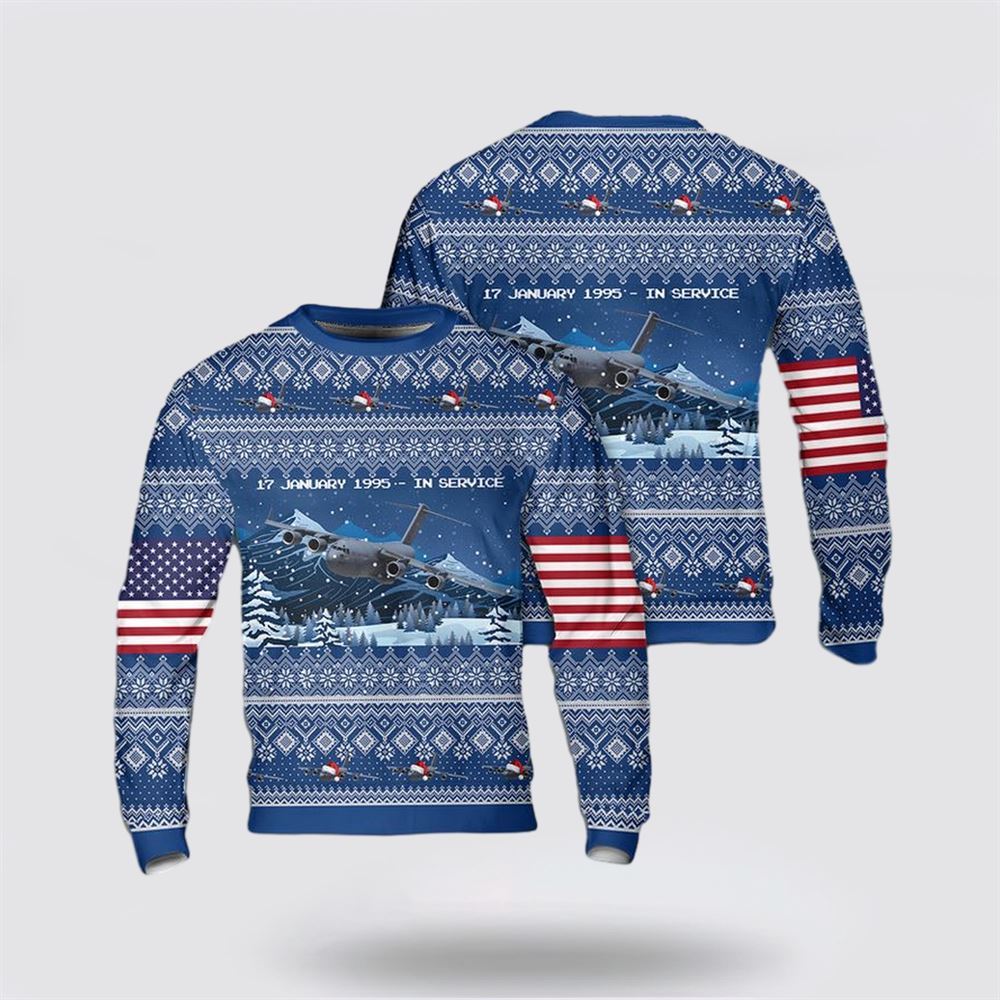 US Air Force Boeing C-17 Globemaster III Christmas Sweater 3D, Sweater For Military Personnel