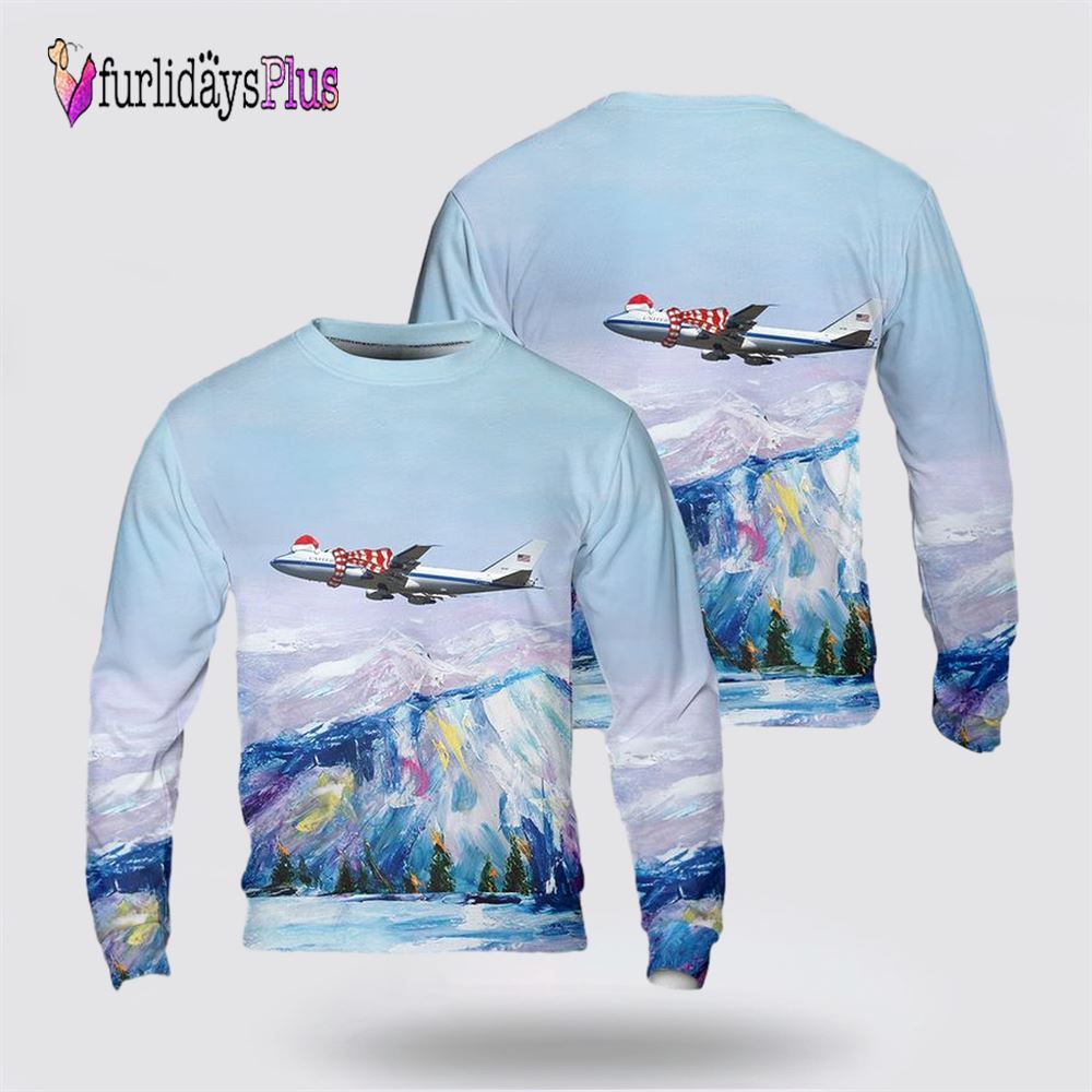 US Air Force Boeing E-4B Nightwatch Christmas AOP Sweater, Christmas Gift For Military Personnel