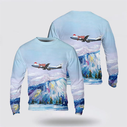 US Air Force Boeing E-4B Nightwatch Christmas AOP Sweater, Sweater For Military Personnel