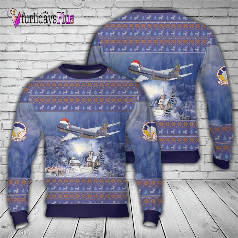 US Air Force Boeing E 4B Nightwatch of the 1st Airborne Command Control Squadron Christmas Sweater
