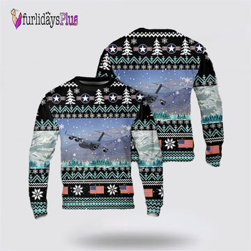 US Air Force C-17 Globemaster III Christmas AOP Sweater, Christmas Gift For Military Personnel