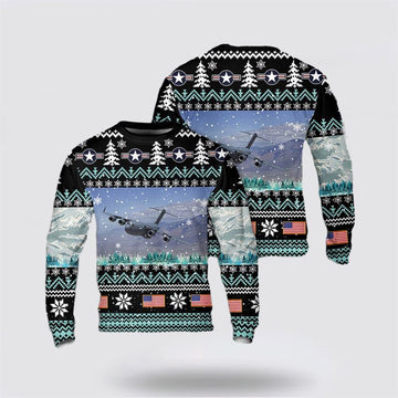 US Air Force C-17 Globemaster III Christmas AOP Sweater, Sweater For Military Personnel