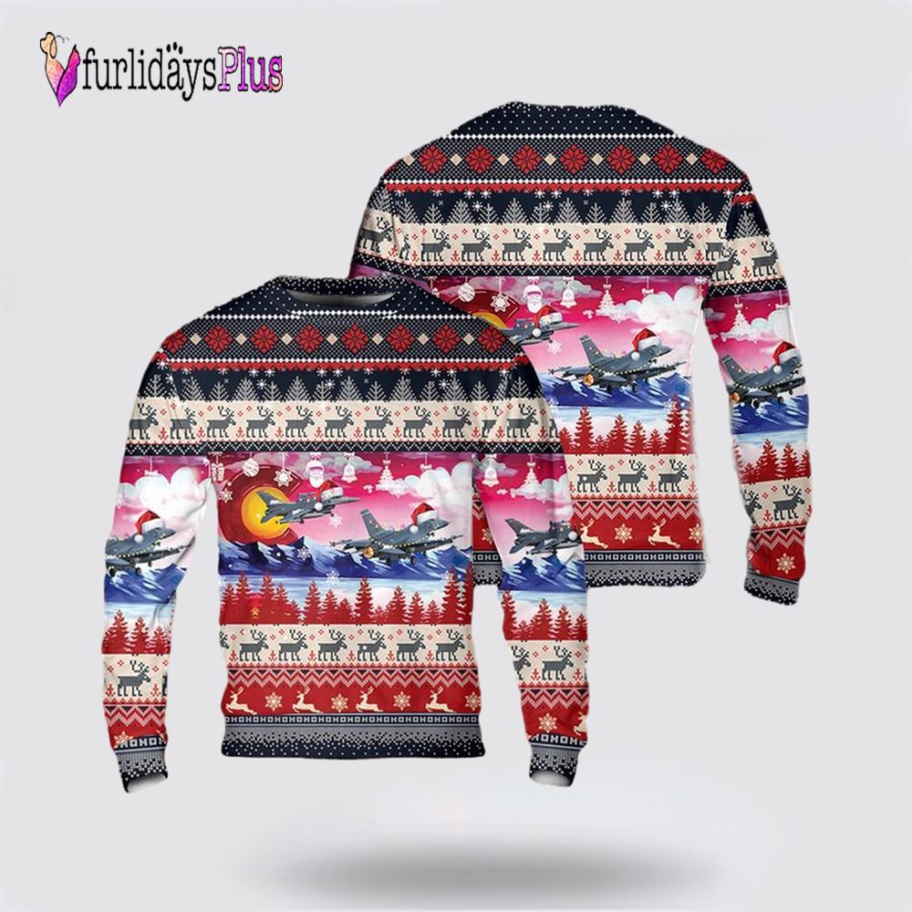 US Air Force Colorado Air National Guard 140th Wing F-16 Falcon Christmas Sweater 3D, Christmas Gift For Military Personnel