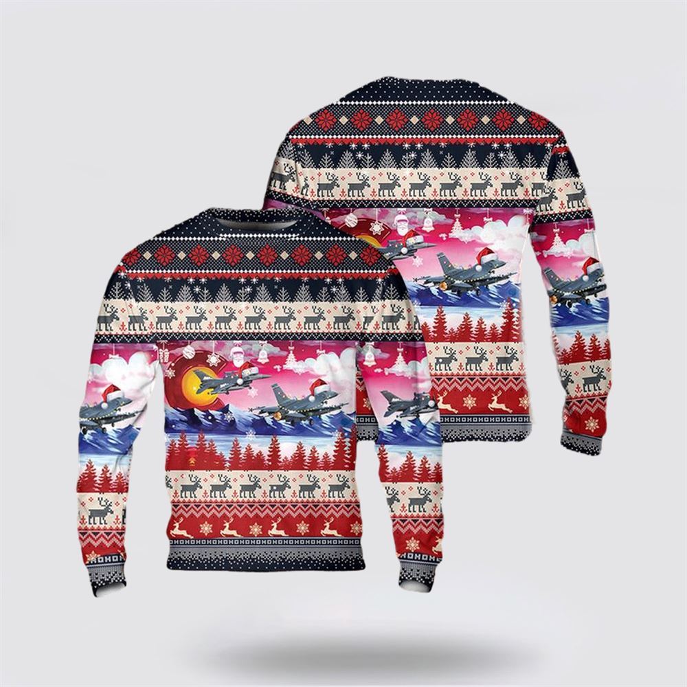 US Air Force Colorado Air National Guard 140th Wing F-16 Falcon Christmas Sweater 3D, Sweater For Military Personnel