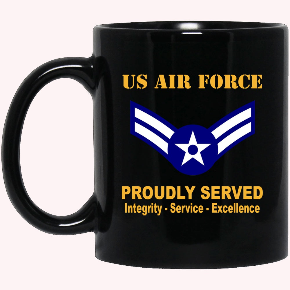 US Air Force E-3 Airman First Class A1C E3 Ranks Enlisted Airman AF Rank Proudly Served Black Mug